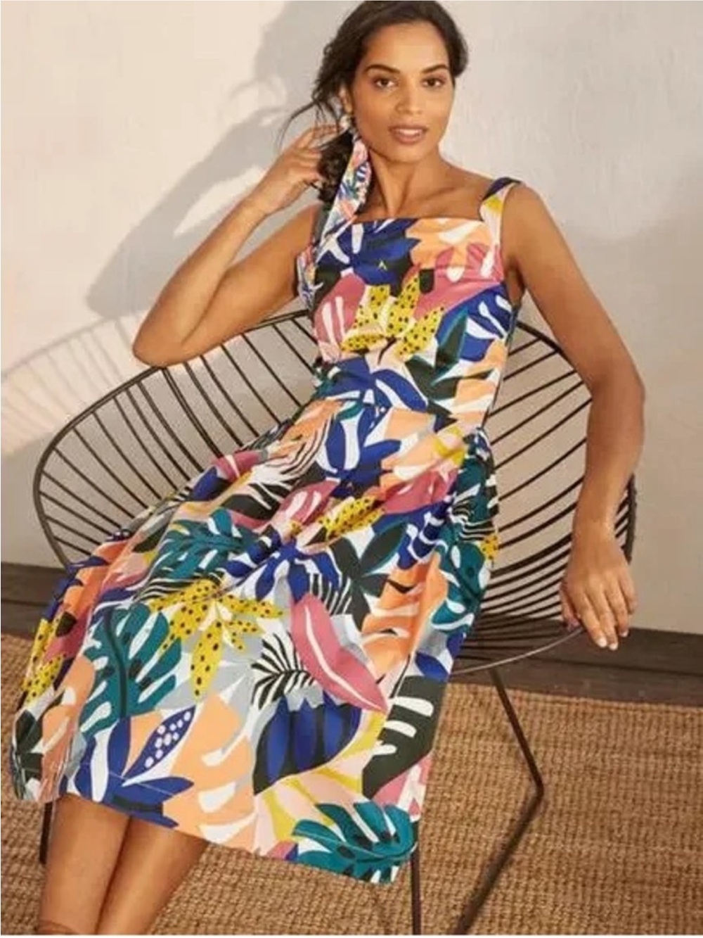 Boden Aubrey Cotton Multicolor Tropical Leaf Print midi Dress